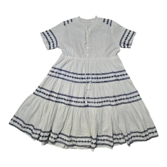 Ivy City Co Santorini White Blue Embroidered Tiered Midi Dress 100% Cotton 2X - Picture 2 of 5